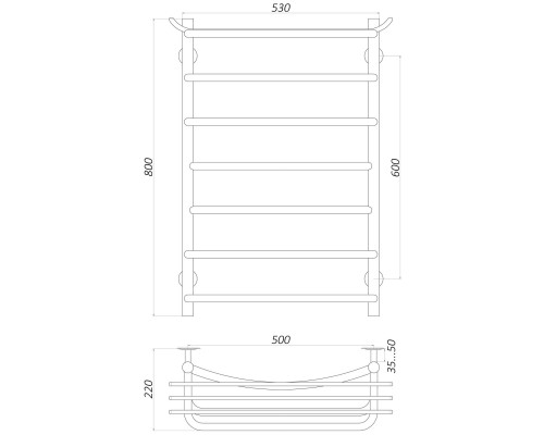 Рушникосушарка UNIO Zp W 800-500-7 Зета з полицею вода - UNIO