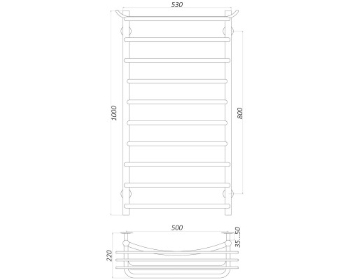 Рушникосушарка UNIO Zp W 1000-500-10 Зета з полицею вода - UNIO