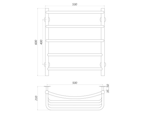 Рушникосушарка UNIO LКD W 600-500-5 Драбинка Каскад Дуга вода - UNIO