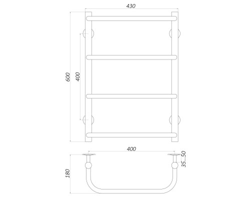 Рушникосушарка UNIO LS W 600-400-4 Драбинка Скоба вода - UNIO