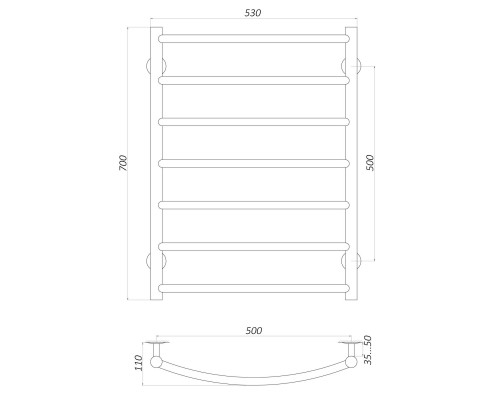 Рушникосушарка UNIO LD W 700-500-7 BLK Драбинка Дуга вода чорна - UNIO