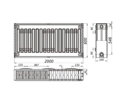 Радіатор сталевий панельний QUEEN THERM 22 бок 600х2000 - QUEEN THERM