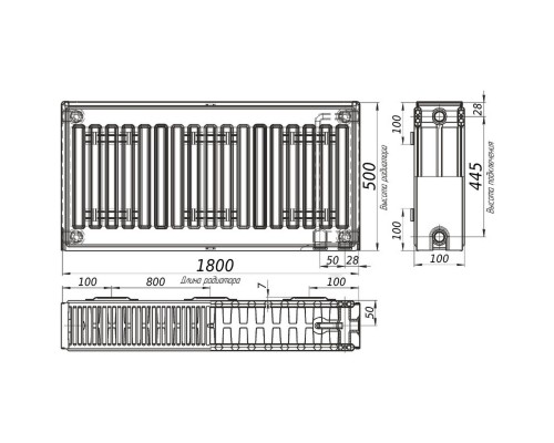 Радіатор сталевий панельний OPTIMUM 22 низ/справа 500х1800 (без INNER) - OPTIMUM