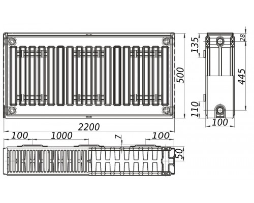 Радіатор сталевий панельний KALITE 22 бок 500х2200 - KALITE