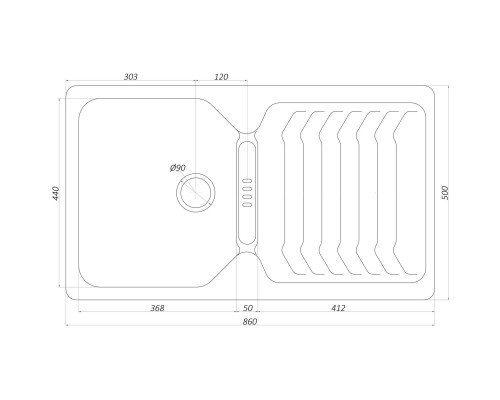 Гранітна мийка Globus Lux BOREN чорний металiк 860х500мм-А0001 - Globus Lux