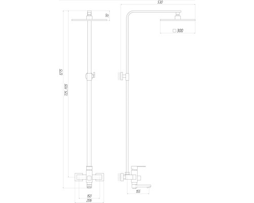 Душова система Globus Lux DS0026-Milano (Лійка Тропік300*300мм НЕРЖ) з виливом латунь Штанга 120см - Globus Lux