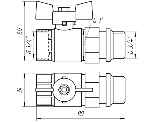 Кран кульовий з американкою Q PROFESSIONAL QP003 PN40 3/4″ антипротікання, Білий метелик - Quality Professional