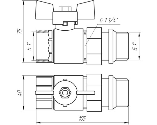 Кран кульовий з американкою Q PROFESSIONAL QP003 PN40 1″ антипротікання, Білий метелик - Quality Professional