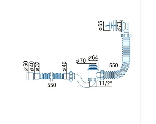 Сифон ″Waterstal″ для ванни Click-Clack з гнучкою трубою 32/40/50 (А - 14089) - Waterstal