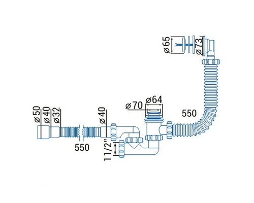 Сифон ″Waterstal″для ванны регулируемый Click-Clack с гибкой трубой 32/40/50 (А - 18089)