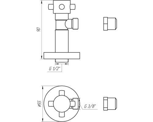 Кран напівобертовий кутовий з цангою SOLOMON 1/2″х 3/8″ Retro 7077 - Solomon