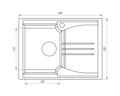 Гранитная мойка Globus Lux BALATON мокко 680х500мм