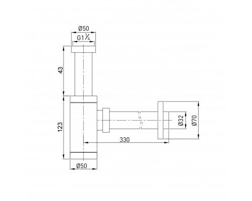 Сифон для раковин циліндричний Globus Lux GSB-32-125-00 1 1/4 ″, хром, латунь - Globus Lux