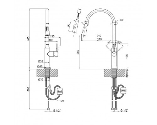 Змішувач для кухні Globus Lux ALPEN SBT1-2033-GP - Globus Lux