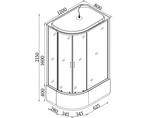 Душовий бокс асиметричний лівий OBRA H120GBSL (H120BL) BRAVO (3уп.) - BRAVO